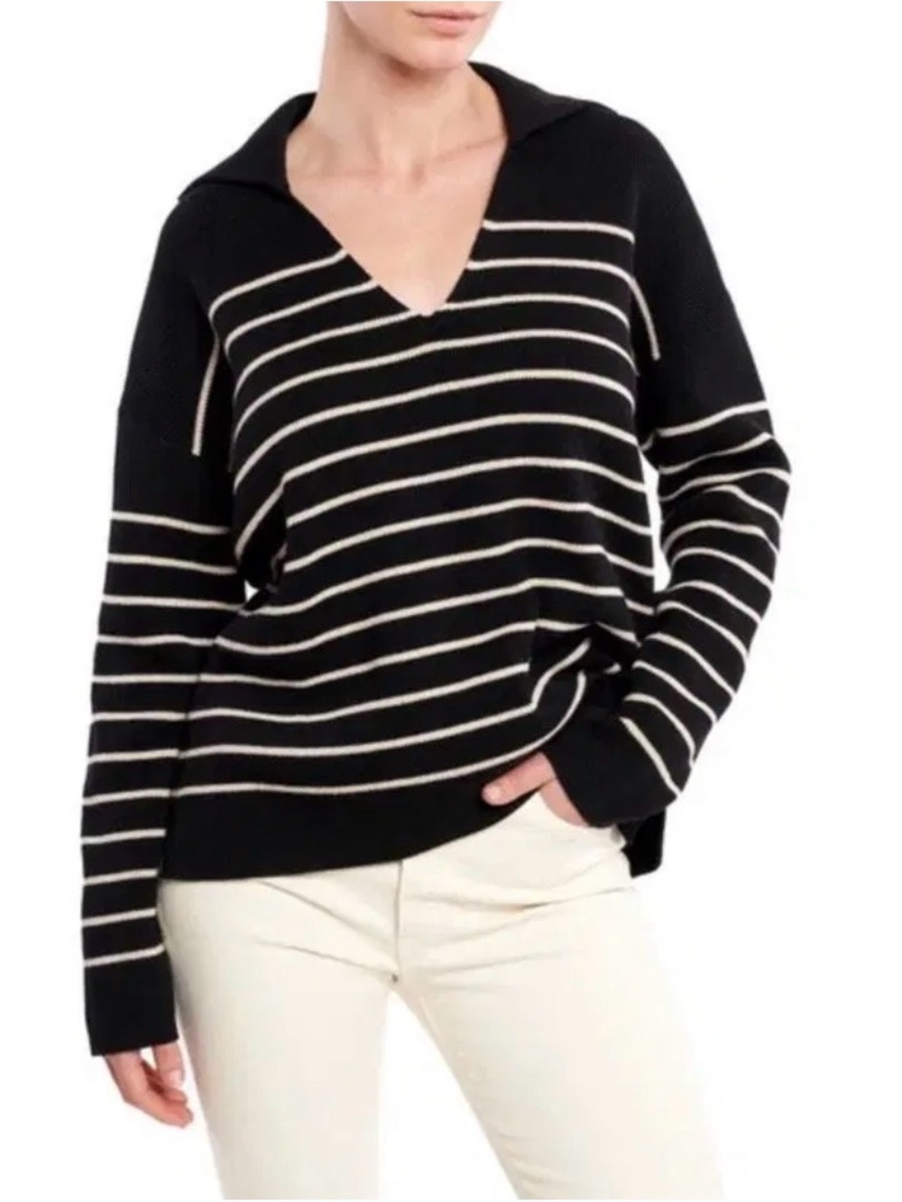 La Ligne Sailor Cotton Sweater in Black & Tan size Small